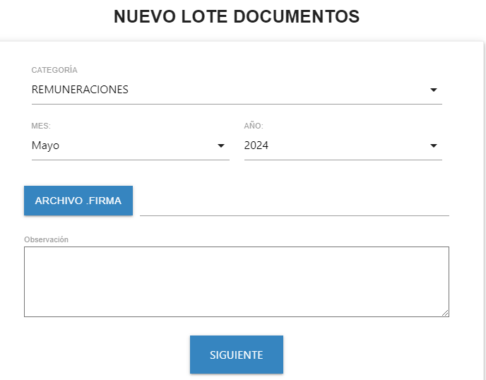 Formulario de nuevo lote de documentos.