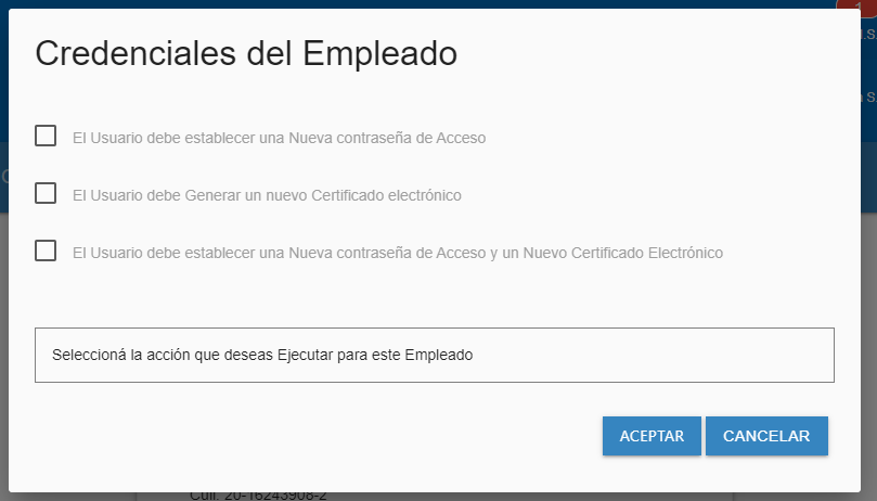 Diálogo de credenciales del empleado.