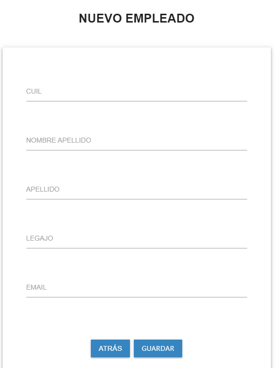 Formulario de alta de nuevo empleado.