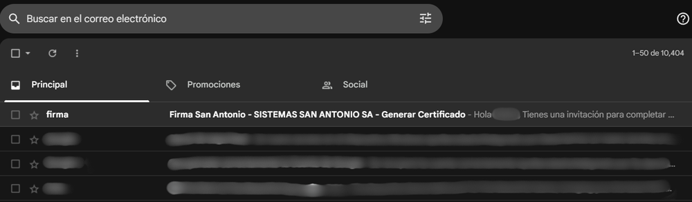 Bandeja de entrada con el correo de invitación.