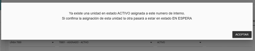 Aviso cuando el interno ya tiene una unidad activa asignada.