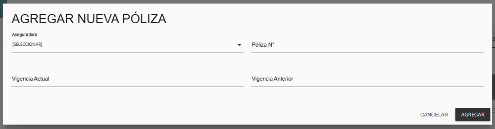 Formulario de alta de una póliza por interno.