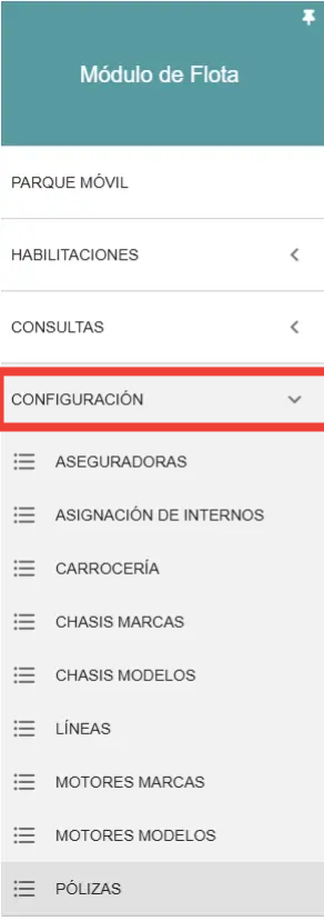 Catálogos disponibles en Configuración (ABM).